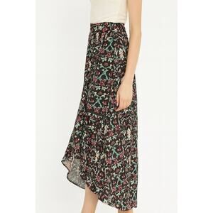 Earthbound Floral Maxi Skirt Black High Low Pull On Size XL